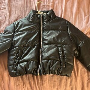 Black Leather Puffer Jacket